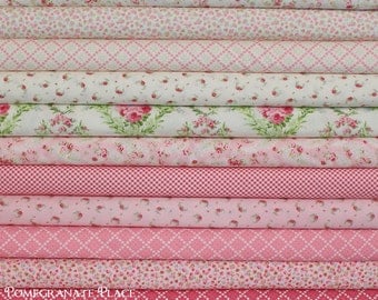 11 fat quarter bundle GUERNSEY in Bloom and Linen .. Brenda Riddle Designs .. Moda fabric .. Linen and Pink colorway