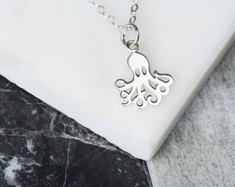 Small Octopus Necklace, Teen Girl Gift, Sterling Silver Octopus Charm Necklace, Kids Necklace, Sea Animal Nautical Jewelry
