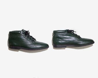 Vintage Ankle Boots 7.5 / Green Leather Boots / Lace Up Boots / Ankle Boots Women