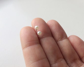 Tiny pearl studs - pearl earrings - white pearl with sterling silver posts - minimalist jewelry - everyday wear earring - freshwater pearl -