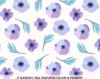 Paper Florals Fabric By The Yard - Pinestripe Purple Paper Flowers and Leaves Crafting Quilting Print in Yards & Fat Quarter