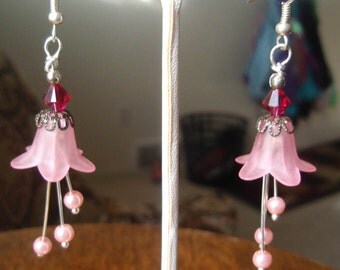 Pink Flower Earrings, Pink Earrings, Flower Earrings, Fuchsia Swarovski Crystal Earrings