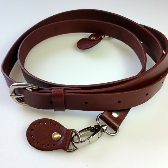 Leather Bag Strap with Sew On Tabs Brown Silver Fittings