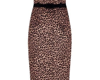 New Vintage Style Retro Pin Up Style Leopard Print Wiggle Dress Rockabilly