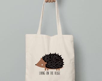 Canvas tote bag, hedgehog canvas tote bag, personalize hedgehog tote, custom wording, hedgehog gift