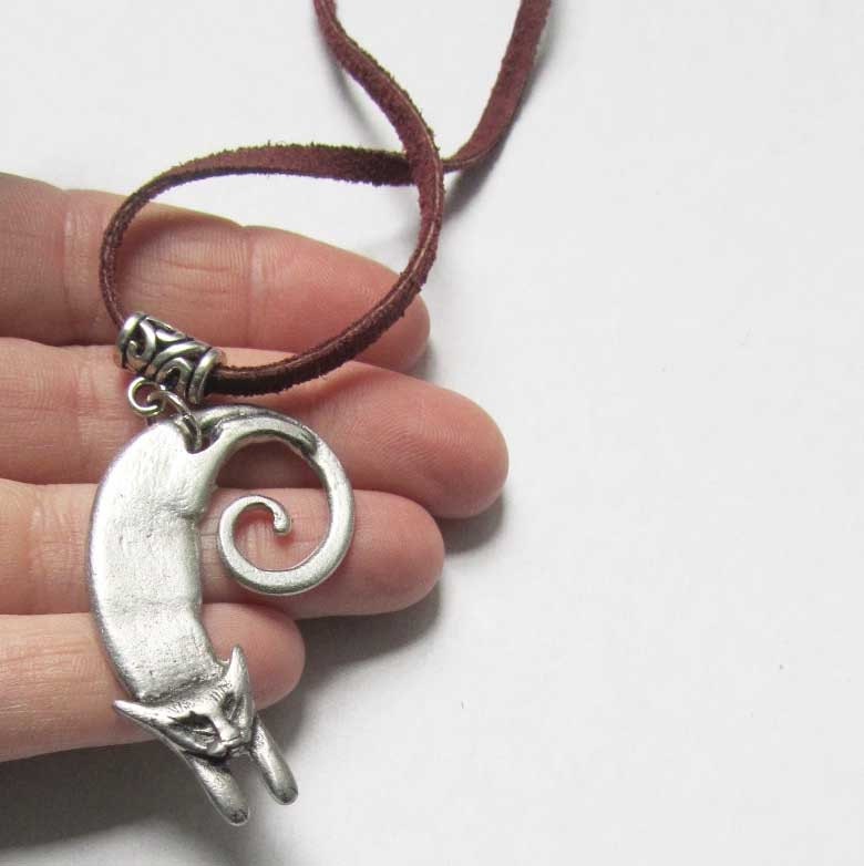 Cat pendant pewter charm original artisan cat by ArtSoulCreations