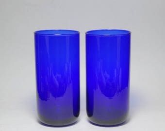 Vintage Hand Blown Signed Libbey Cobalt Blue Glass Tumblers, Libbey Blue Glass Iced Tea Glasses, Libbey Cobalt Blue Glasses, Libbey Glass