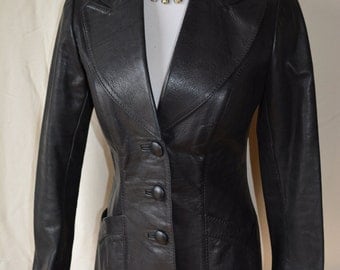 GLASSWATER vintage 70's black leather jacket XS/S