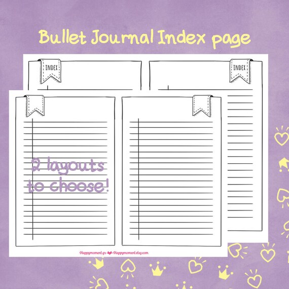Printable Bullet Journal Index and Key Page Stickers | Black,hand drawn ...
