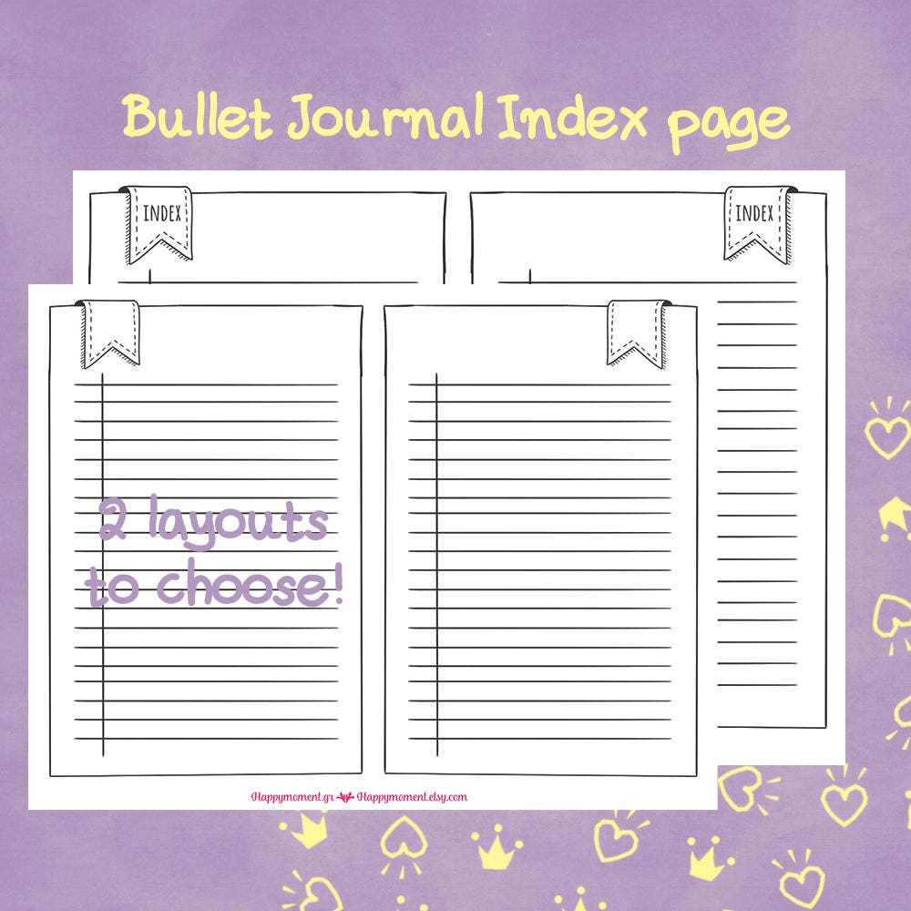 Printable Bullet Journal Index and Key Page Stickers | Black,hand drawn ...