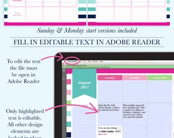 Printable Teacher Planner, Student Planner, Subject Planner, 2017-2018 Planner Printable, Academic Planner, A4 Planner, Letter Size Planner
