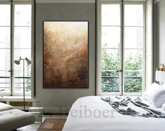 Original abstract acrylic painting textured art palette knife brown modern abstract large painting by L.Beiboer - ready to hang