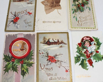 6 Antique Christmas Postcards 1910s