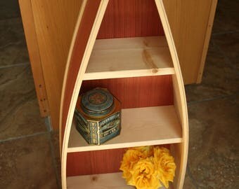 Wood Row Boat Bookshelf Bookcase Book Shelf, Home Decor, Storage, Living Room, Nautical Decor, Gray, Red, White,