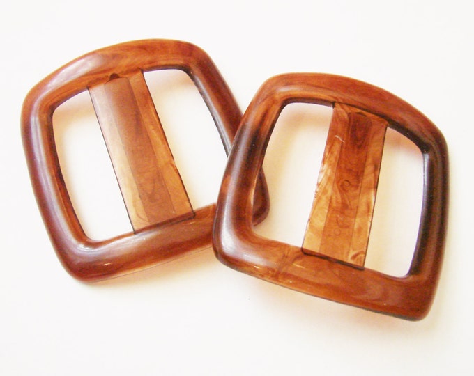 Pair Antique Art Deco Faux Tortoiseshell Dress Belt Buckles / 1930s Dress Buckle / Vintage Accessories