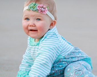 Blue & Pink Taffeta Flower Headband - Flower Headband, Baby Headband, Soft Headband, Newborn Headbands, Infant Headbands