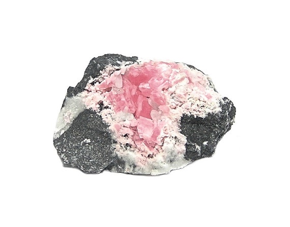 Rhodochrosite Rose Pink Crystals with Quartz in rock matrix