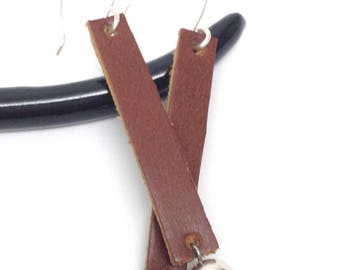 Leather & Silver Drop Earrings - Free Shipping