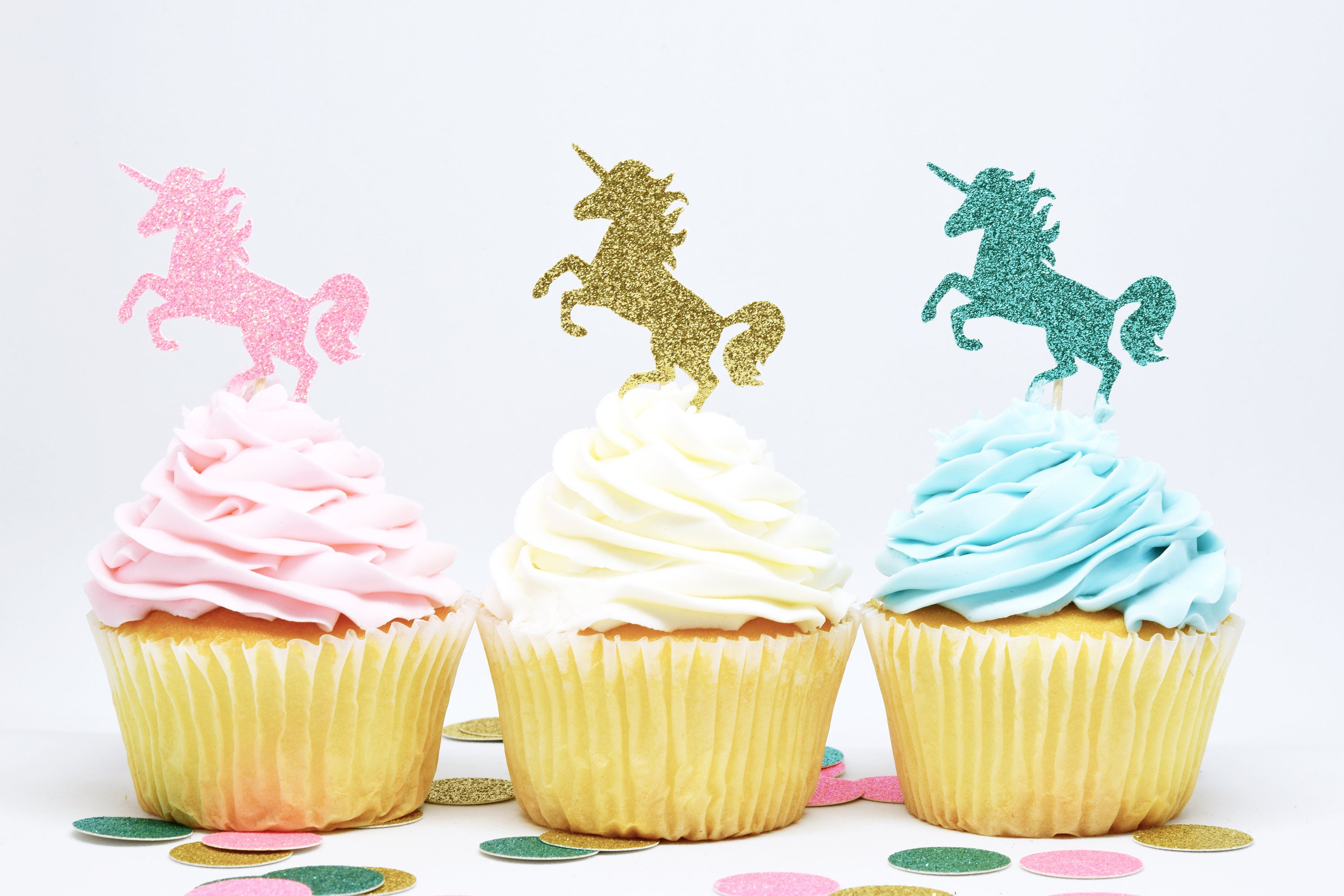  Unicorn Cupcake Toppers Glitter First Birthday Decor 