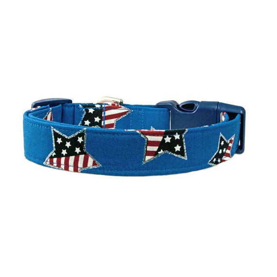 Patriotic Dog Collar 1 Blue Dog Collar Flag by NiciaPetCouture