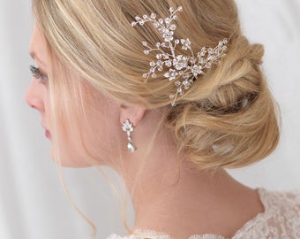 Floral Bridal Hair Pin, Crystal Wedding Hair Pin, Swarovski Crystal Hair Pin, Floral Hair Pin, Bridal Hair Accessory, Bride Hairpin ~TP-2821