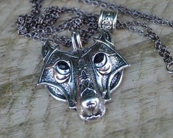 Celtic wolf necklace, silver viking wolf pendant necklace, unisex viking jewelry, gift for him, mens jewelry, mens necklace
