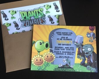 Zombie Party Invitation Birthday Invitation, Zombie Party Zombie Birthday, Zombie vs Plants Invitation Party Birthday,