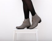Booties Women's leather heel Boots ,Houndstooth Edge syle , handmade ADIKILAV