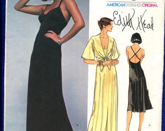 1970's Vogue 1560 Sultry Designer Evening Dress with Cross Strap Back Edith Head Size 14 UNCUT