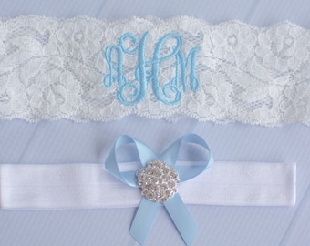 Something Blue | Wedding Garters Set | Monogrammed Garter | Personalized Garter | Blue Garters