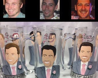 Caricature Beer Glass Painted Groomsman Pint Glass Groomsmen Mug Personalized Beer Wedding Toasting Glasses Cartoon Face Painted Beer Mug