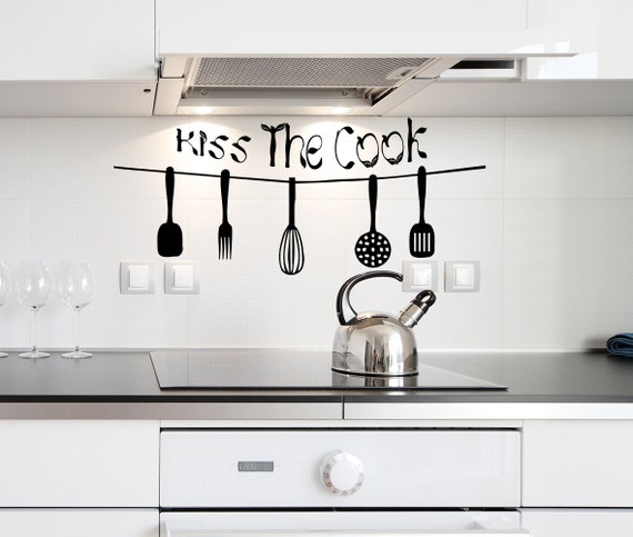 Kitchen Vinyl Wall Quotes Kiss The Cook Decal Kitchenware