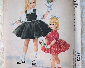 Vintage 50s Girls Jumper and Dress designed by Helen Lee. McCall's 5573 Sewing Pattern. Size 2