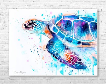Sea turtle watercolor painting print by Slaveika Aladjova, art, animal, illustration, Sea art, sea life art, home decor, Wall art