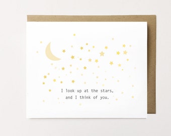 Long distance card, Long distance relationship card, Long distance anniversary card, Thinking of you card, Moon and Stars Card, Love card