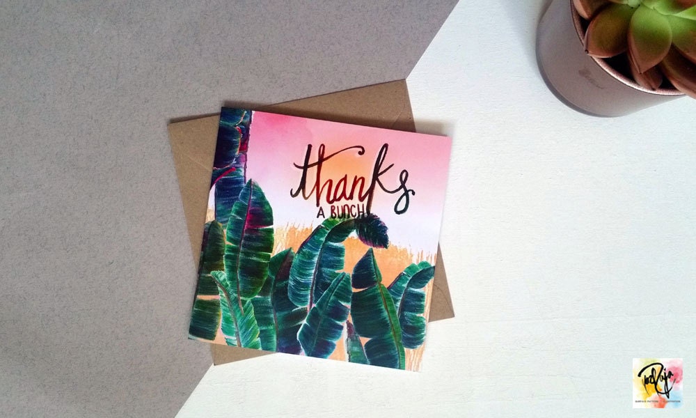 thanks a bunch banana leaf greeting card tropical green