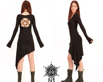Pentagram dress. Goth dress. Gothic dress, sacred geometry dress, tetragramaton, punk dress, techno punk, cyber punk