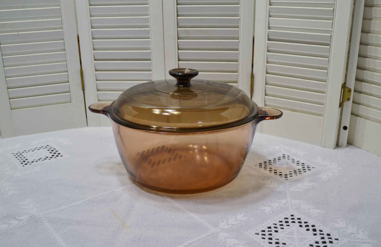 Vintage Corning Ware Visions Dutch Oven 4.5 Liter Brown Amber
