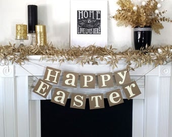 Happy Easter Decoration / Happy Easter Banner / Rustic /Easter Garland / Bunny Trail / Decoration Banner / Easter Photo Prop