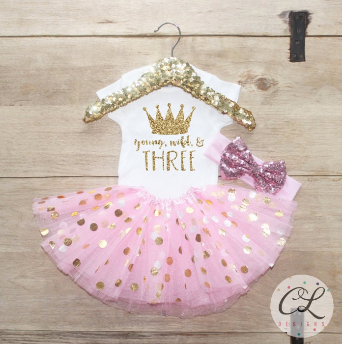 Third Birthday Shirt Outfit / Baby Girl Clothes Young Wild