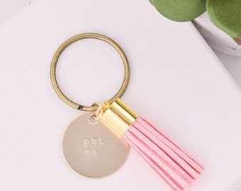 Phi Mu Sorority Keychain, Personalized Phi Mu Sorority Key Chain, Phi Mu Sorority Tassel Keychains, Big Little Keychain