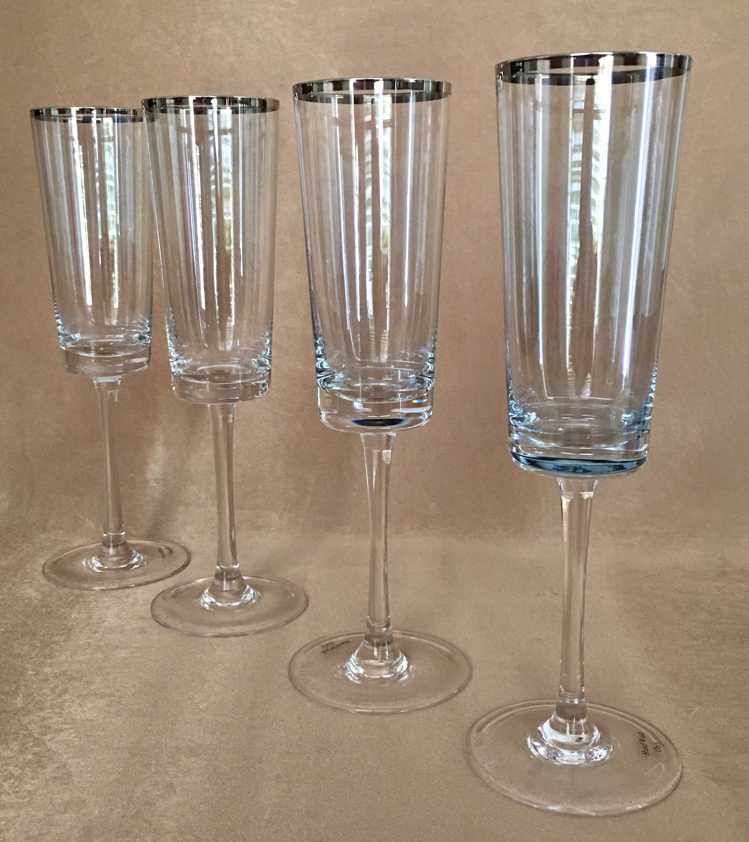 Champagne Flutes Silver Rim Wedgwood Lustre Blue Tinged
