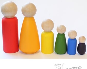 Rainbow Peg Doll Family of 6, Hand Painted, Little People, Educational Toy, Wooden Toy, Rainbow Colours, Peg Dolls, Pegdoll