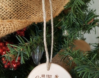 Our First Christmas as Mr and Mrs - Ornament - Couple's First Christmas Ornament - Engraved Wood Slice Ornament - Personalized Ornament