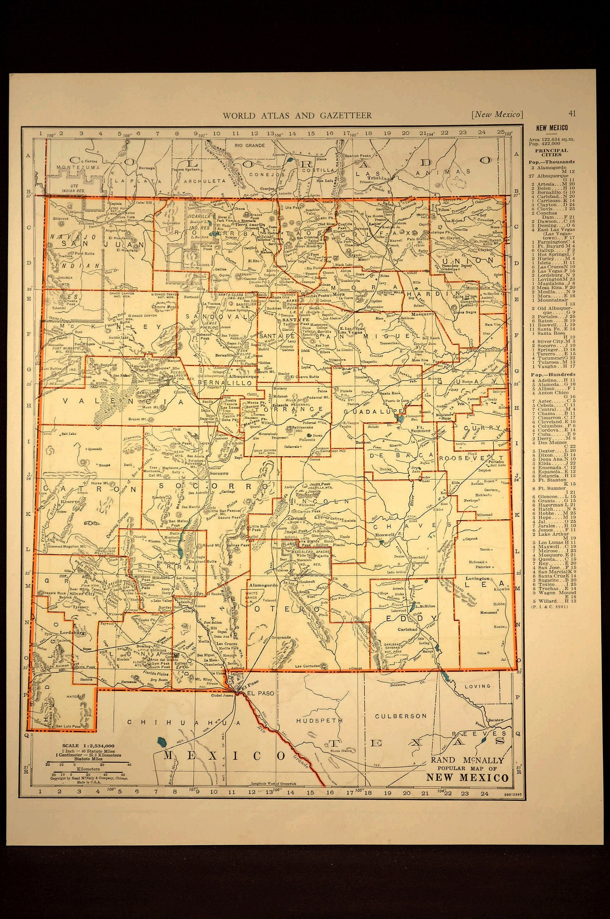 New Mexico Map New Mexico Vintage State 1930s Original 1935