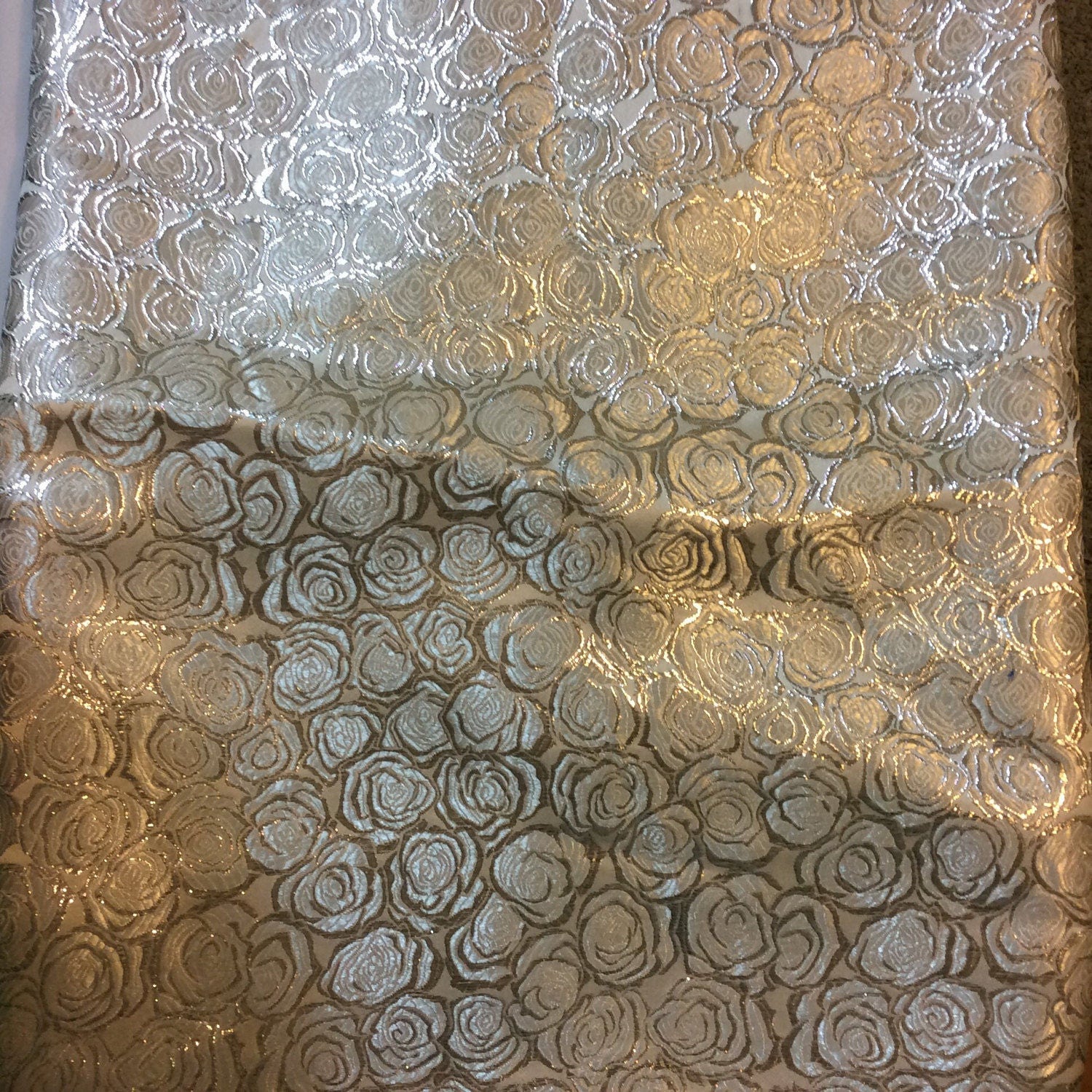 Sparkly Silver White Fabric Floral Fabric Brocade Fabric Craft and silver home decor fabric for  Home