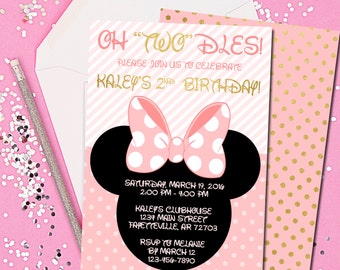 Minnie Mouse Invitation, Minnie Mouse Birthday Invitation, Birthday Invitation, Pink and Gold, Minnie, Disney, Printable 5x7