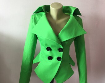 Women's Green Jacket, Fitted Spring Blazer, Tailored Blazer,Steampunk Black Jacket,Goth Blazer,Black party Jacket