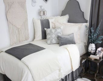 Grey Velvet Custom Twin Dorm Headboard