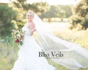 Chapel Length Veil, Wedding Veil, One Layer Bridal, Long Veil, Ivory Veil, White Veil, Multiple colors and lengths available!